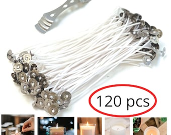 Candle Wicks Bulk Cotton with Centering Holder Tool, Votive Candle Making Supplies, Low Smoke 6 Inch Pre-Waxed, Gift for Candle Maker DIY