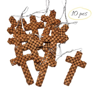 Hanging Ornament For Cars Office Home, Wooden Cross Purse Hanging Decor, Wood Beaded Cross Prayer Ornament Gift For Him Her, 10 pcs