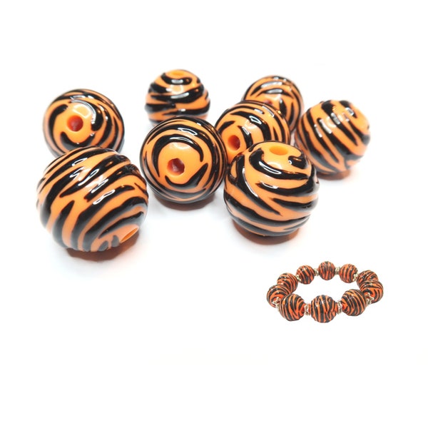 Acrylic Beads For Bracelet Making, Animal Prints Tiger Bubblegum Beads Bulk, School Craft DIY Jewelry Supplies, Gift For Beader, 18mm 60 pcs