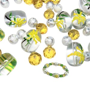 Glass Beads For Bracelet Making, Kentucky Nebraska Goldenrod Flower Beads, Craft DIY Jewelry Supplies, Birthday Gift For Beader, 40 pcs