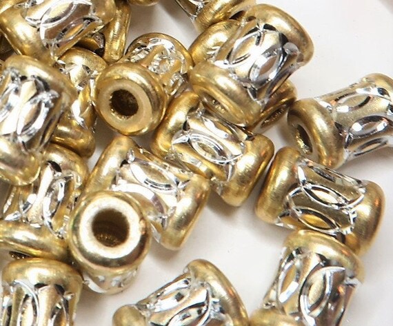 Aluminum Beads For Bracelets Necklace Jewelry Making, Big Hole Spacer Beads Bulk Gold or Green, DIY Craft Supplies Gift For Beader, 100 pcs