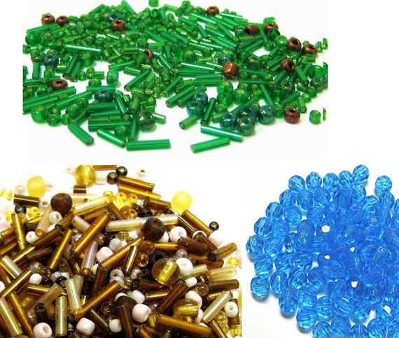 Glass Beads Bulk, Seed Beads For Jewelry Making, 6mm Blue Beads, 10mm Brown, Green Bugles Seed Beads For Jewelry Maker Beader, 0.5lb