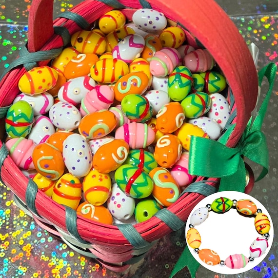 Easter Egg Beads Bulk for Bracelet Making, Craft DIY Jewelry Supplies, Spring Plastic Oval Beads, Birthday Gift for Beader, 20x13mm,100 pcs