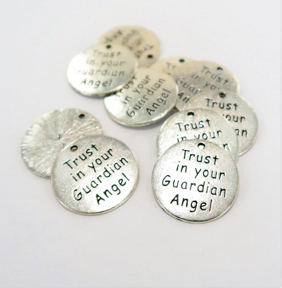 Message Charms, Silver Word Message Small Pendant, Inspiration Positive Message Charms Gift For Beader, Trust Your Guardian Angel, 10pcs