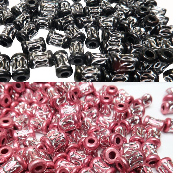 Aluminum Beads for Bracelets Necklace Jewelry Making, Big Hole Spacer Beads Bulk Red Black, DIY Craft Supplies Gift for Beader, 100 pcs