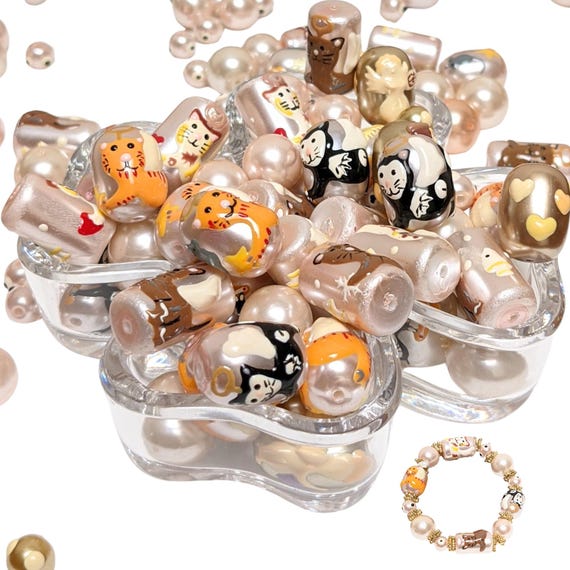 Glass Beads Bulk for Bracelet Making, Animal Cat Dog Pet Lover Memorial Remembrance, Assorted, DIY Jewelry Supplies, Gift for Beader, 140 Pc