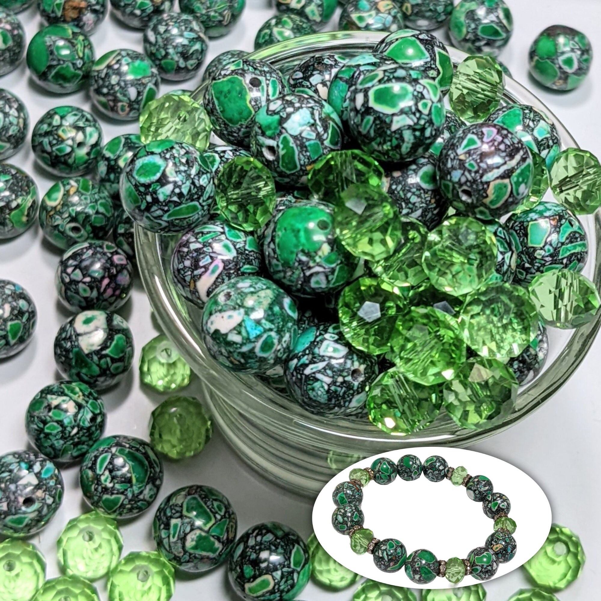 Gemstone Speckle Glass Beads Bulk For Bracelet Making, Irish Green Peridot  Stones, Craft DIY Jewelry Supplies, Gift For Beader, 180 pcs