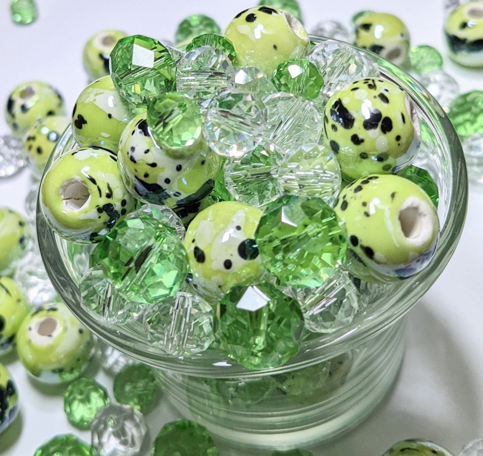 Porcelain Beads Glass Beads For Bracelet Jewelry Making, Irish Green Beads  Bulk, Ceramic Splash Glass Beads, Gift For Beader, 230 pcs