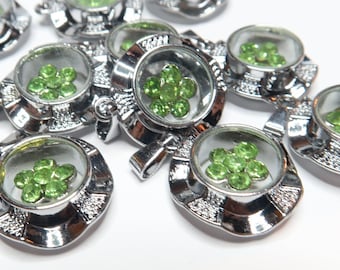 Spinner Charms For Bracelet Making, Craft DIY Jewelry Supplies, Lucky Charm Rotate Crystal Charms, Birthday Gift For Beaders, Green, 12 pcs