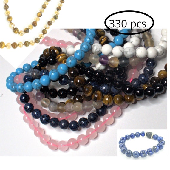Gemstone Beads For Jewelry Making - Natural Stone Beads Bulk - Semiprecious Stone Beads For Bracelet - Gift For Beader 8mm Round - 330 pcs