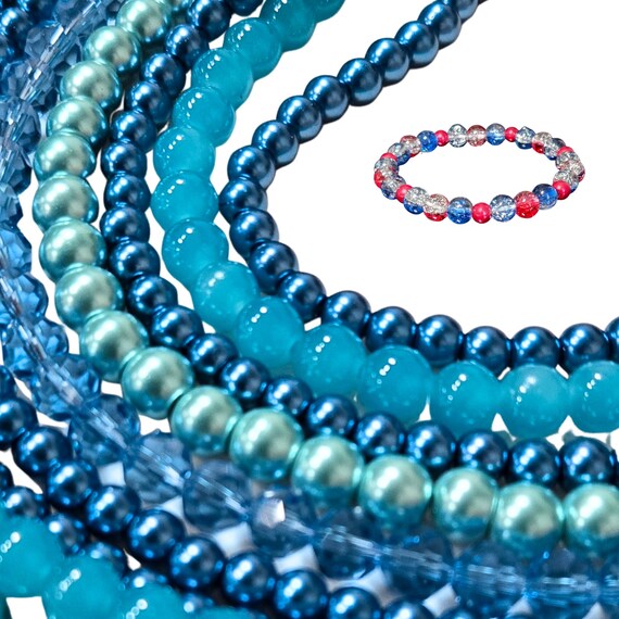 Blue Hanukkah Glass Beads Bulk for Bracelet Making, Craft DIY Jewelry Supplies, Gift for Beaders, 6 to 8mm, Round, 1 lb 1100 pcs