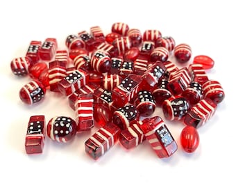 Glass Beads Bulk for Bracelet Making, US Flag Patriotic Americana Beads, Craft DIY Jewelry Supplies, Birthday Gift for Beader, 120 Pcs