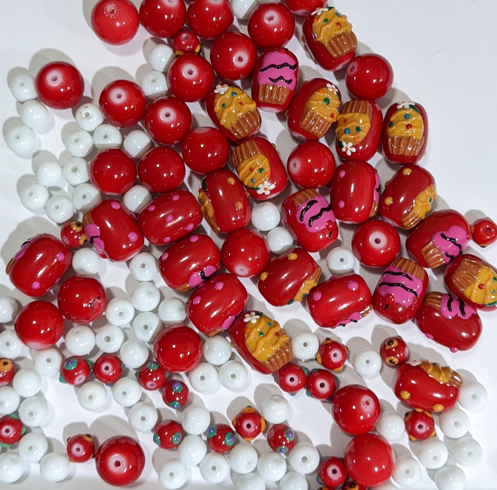 Mix Lot Glass Beads for Bracelet Jewelry Making, Cupcakes Glass Beads Bulk,  DIY Kids Beading Finding Gift for Beader 115pc 