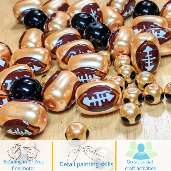 Glass Beads Bulk For Bracelet Making, DIY Jewelry Supplies, Gold Brown  Football Glass Beads, Gift For Football Mom, Beader, 140 pcs