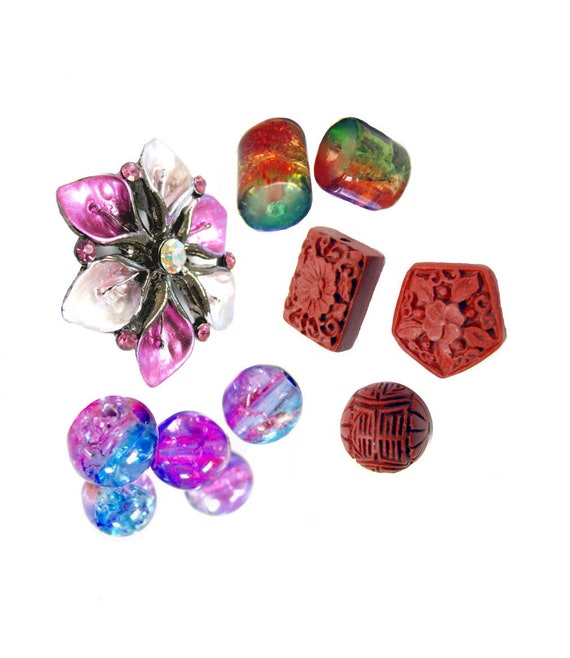 Bracelet Making Starter Pack, Flower Cinnabar Glass Beads Jewelry Making, DIY Craft Preschool Supplies For Children, Gift For Beader