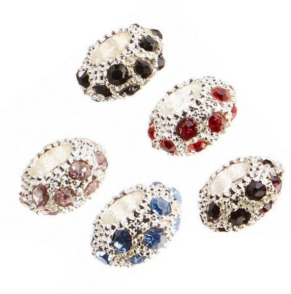 Rhinestones Beads For Bracelet, Large Hole Round Spacer Beads Bulk For Jewelry Making, Gift For Beader, 7mm Assorted Colors, Pack Of 20 Pcs