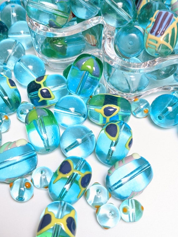 Mix Lot Glass Beads For Bracelet Jewelry Making - Beach Chair - Beach Umbrella - Shade - Sunglasses - Dotted Glass Beads Bulk - 140pcs