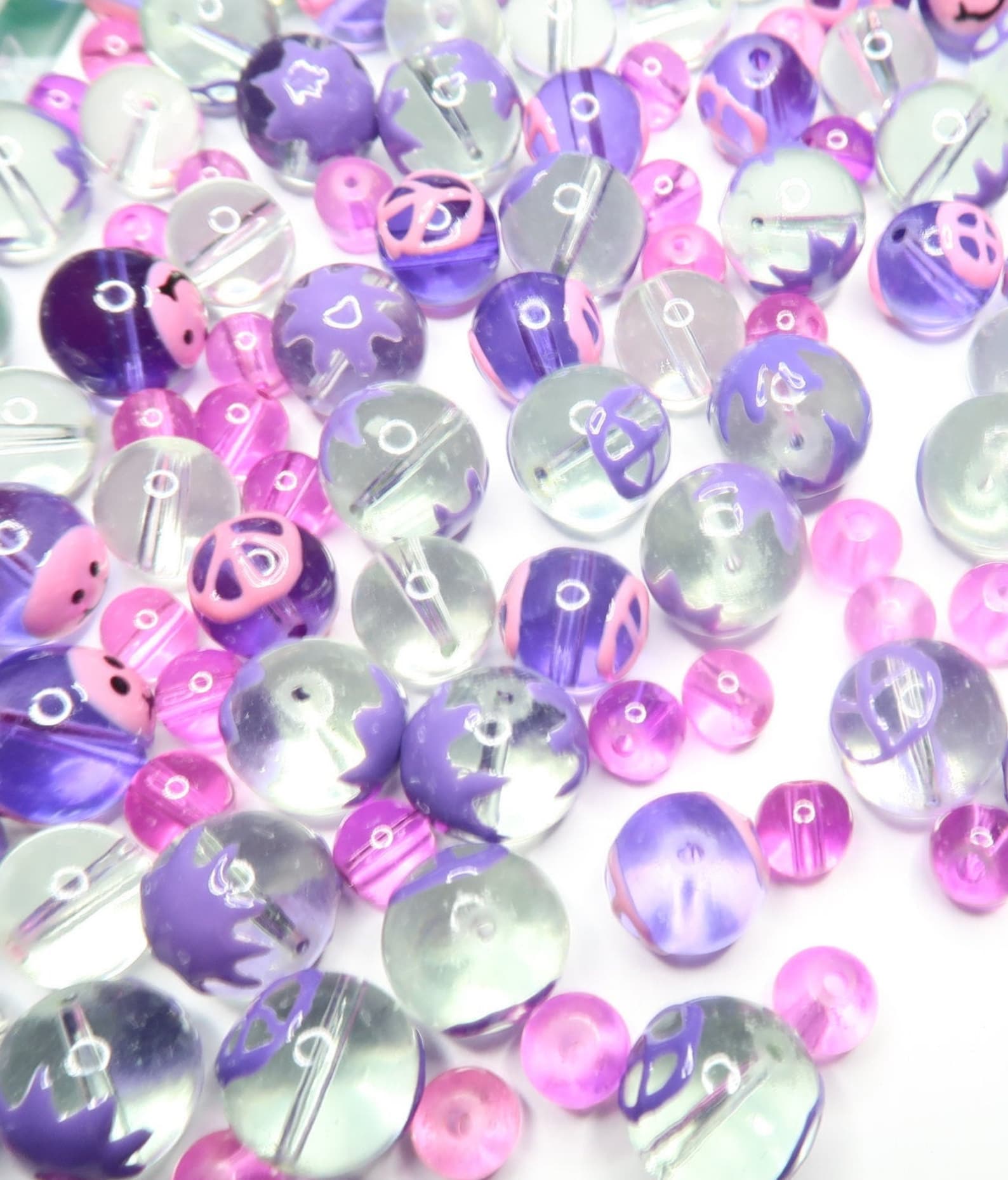 Purple Glass Beads Bulk for Bracelet Jewelry Making Smiley Face