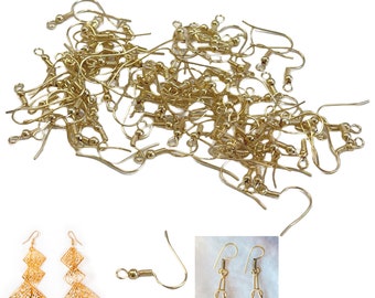Gold Earring Hooks Bulk, Hypoallergenic French Fish Ear Wire for DIY Jewelry Making Supplies, Ball And Coil Ear Wire, Gift for Beader 100 Pc