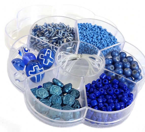 Bead Kit Jewelry Christmas, DIY Crafts Kits Supplies For Adult Kids, Assorted Glass Seed Blue Beads For Jewelry Making, Gift For Beader, 1pc