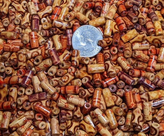 Wood Beads Bulk, Printed Wooden Beads for Pirate Hair Jewelry Making, DIY Craft Preschool Supplies, Gift for Beader, 4 Sizes, 500 pcs
