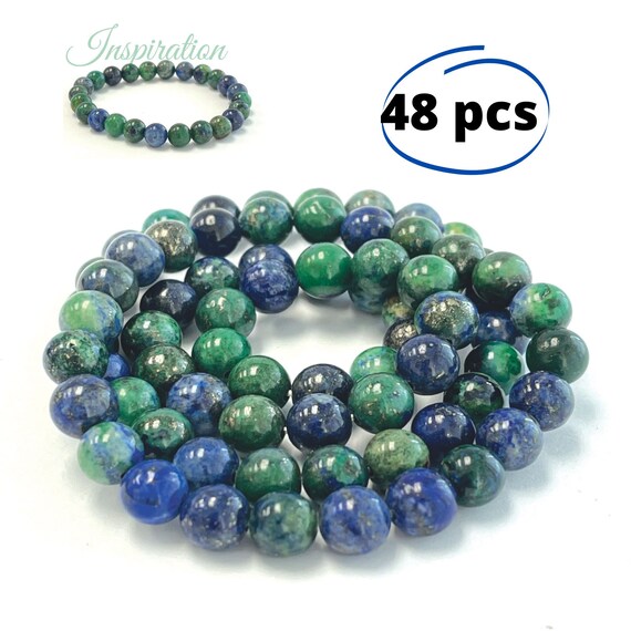 Green Lapis Lazuli Beads, Gemstone Beads For Jewelry Making, Green Blue Stone Beads Bulk, Round Natural Stone Gift For Beader, 8mm 48 pcs