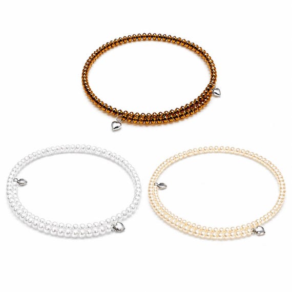 Memory Wire Choker Necklaces for Women, Beaded Necklace Ready To Wear, Gift for Beader, Craft DIY Jewelry Supplies, 3 Colors