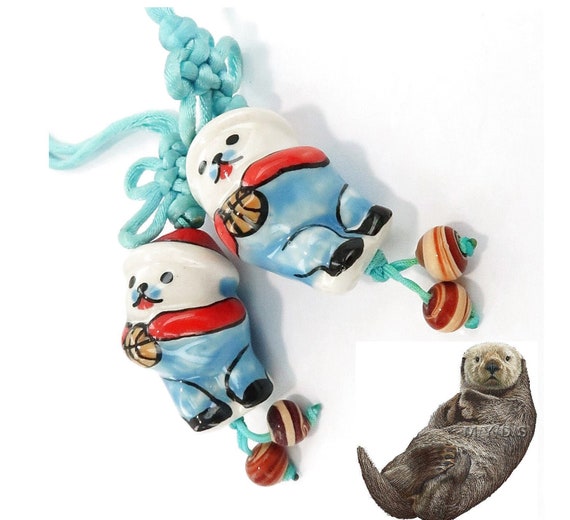 Porcelain Sea Otter Pendant For Necklace Making, Ceramic Doll Hanging Ornaments, Patio Decor Animal Figurines, Birthday Gift For Mom, 8 Pcs