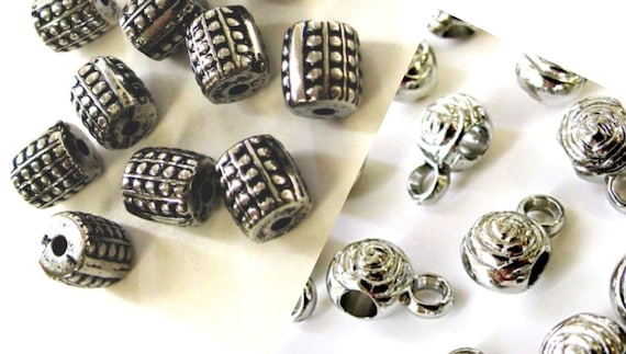 Antique Silver Plated Plastic Charm Beads For Jewelry Making - Spacer Beads Bulk - DIY Supplies Findings Connectors - 2 Styles Available