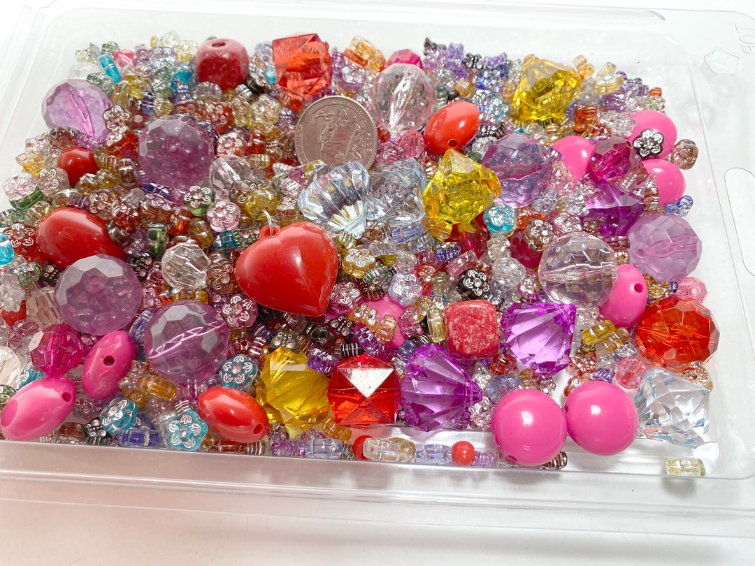 Plastic Beads Bulk, Acrylic Beads for Jewelry Making, Bubblegum Pink Red Butterfly Flower Beads