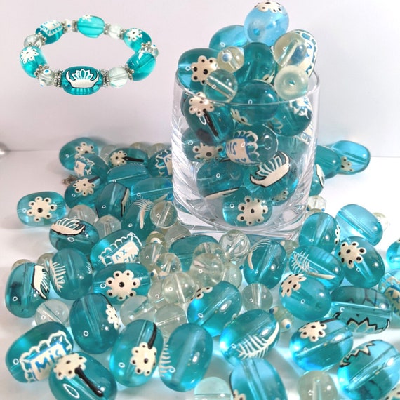 Glass Beads Bulk For Bracelet Making, Blue Quinceañera Girls 15 Birthday Beads, Craft DIY Jewelry Supplies, Gift For Beader, 140 pcs