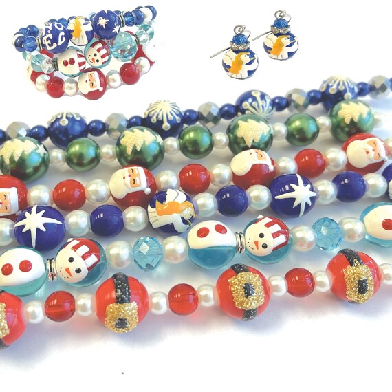 Christmas Beads for Jewelry Making Holiday Glass Beads Santa Etsy
