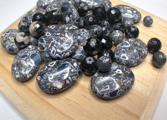 Mix Lot Stone Beads For Bracelet Jewelry Making - Grey Collage Stone Beads - Gemstone Beads - Natural Semiprecious around 144pcs