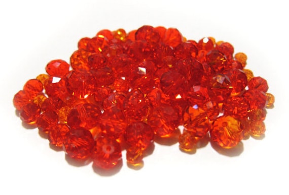 Glass Bead Bulk For Jewelry Making, Sun Orange Faceted Rondelle Crystal Beads Assorted Sizes, DIY Craft Supplies, Gift For Beader, 120 pcs