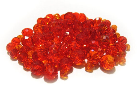 Glass Bead Bulk For Jewelry Making, Sun Orange Faceted Rondelle Crystal Beads Assorted Sizes, DIY Craft Supplies, Gift For Beader, 120 pcs