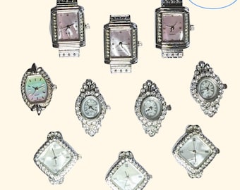 Silver Watch Face for Bracelets Beading Jewelry Making, Timepiece for DIY Maker,  Birthday Gift for Beader, Pack of 10