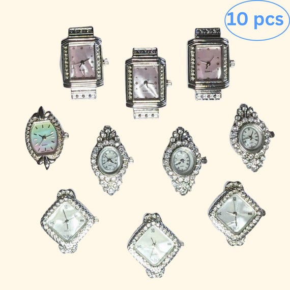 Silver Watch Face for Bracelets Beading Jewelry Making, Timepiece for DIY Maker,  Birthday Gift for Beader, Pack of 10