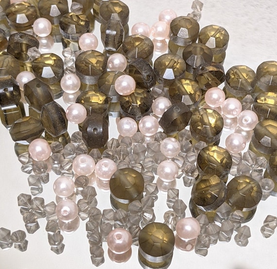 Mix Lot Glass Beads For Bracelet Jewelry Making - Assorted style beads with different shapes and Sizes - Pink Glass Beads - Around 260 pcs