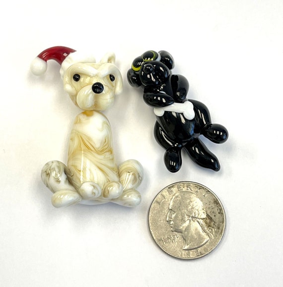 Lampwork Glass Novelty Beads, Black Puppy White Dog Beads For Jewelry Maker, Pet Remembrance Memorial Gift For Beader, 2 Selections