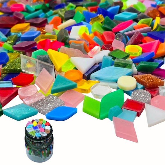 Mosaic Tile Beads, Assorted Color Shapes Acrylic Flatback Cabochon Gift for Kids, Mosaic Embellishments DIY Craft Preschool Supplies 900 Pcs