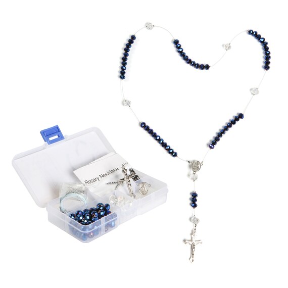 Wood Bead Rosary Necklace Kit,  Rosary Crucifix Kit, First Communion Centerpiece, Baptism Centerpiece, Sacrament Prayer Kits Supplies 1 pc