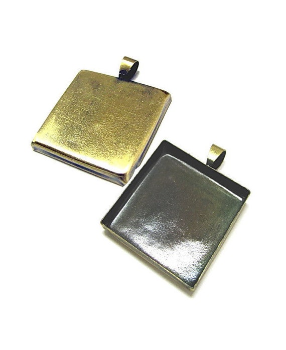 Pendant Blank Tray Cabochon Settings, Antique Gold Square Bezel, Gift For Jewelry Maker, DIY Craft Supplies For Necklace, 26x26mm, 10 Pcs