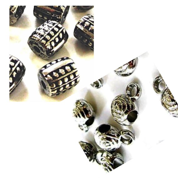 Spacer Beads - Metallic Bead charms  for Jewelry Making - Silver Plated Plastic Charm Beads - 2 Styles For Selection