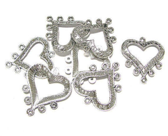 Earring Charms, Necklace Connectors for Earring Making, Hollow Heart Chandelier Centerpiece, Gift for Beader, 30x33mm, Pack of 10 Pcs