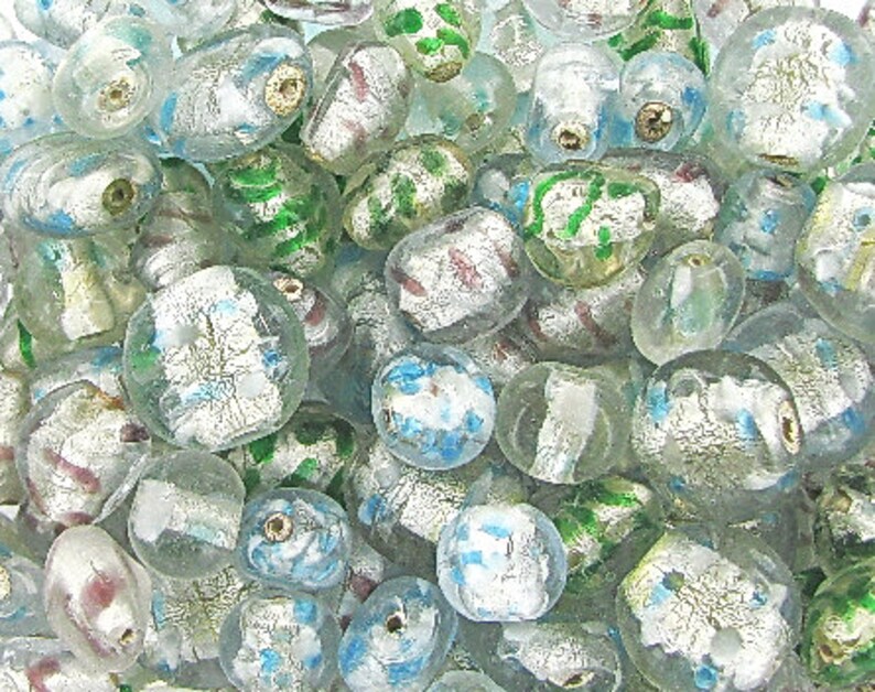 per Bag Indian Glass Beads mixed colored Silver foil with Patches 0.5KG 1.1lb+-