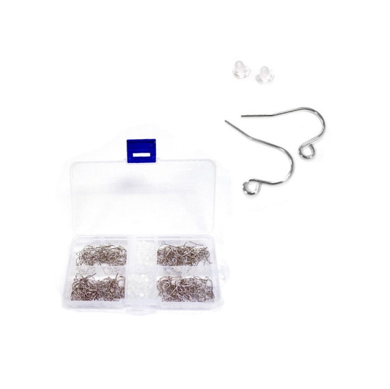 Earring Hooks - French Earwires - 200 Earring Hooks Bulk for DIY Earrings - Jewelry making components- Packed in Reusable divider bead box