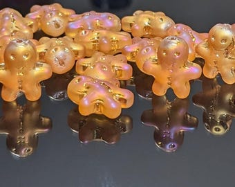 Gingerbread Man Glass Beads Bulk for Bracelet, Christmas DIY Jewelry Supplies, Birthday Gift for Beader, White Red Gold Green Black, 20 Pcs
