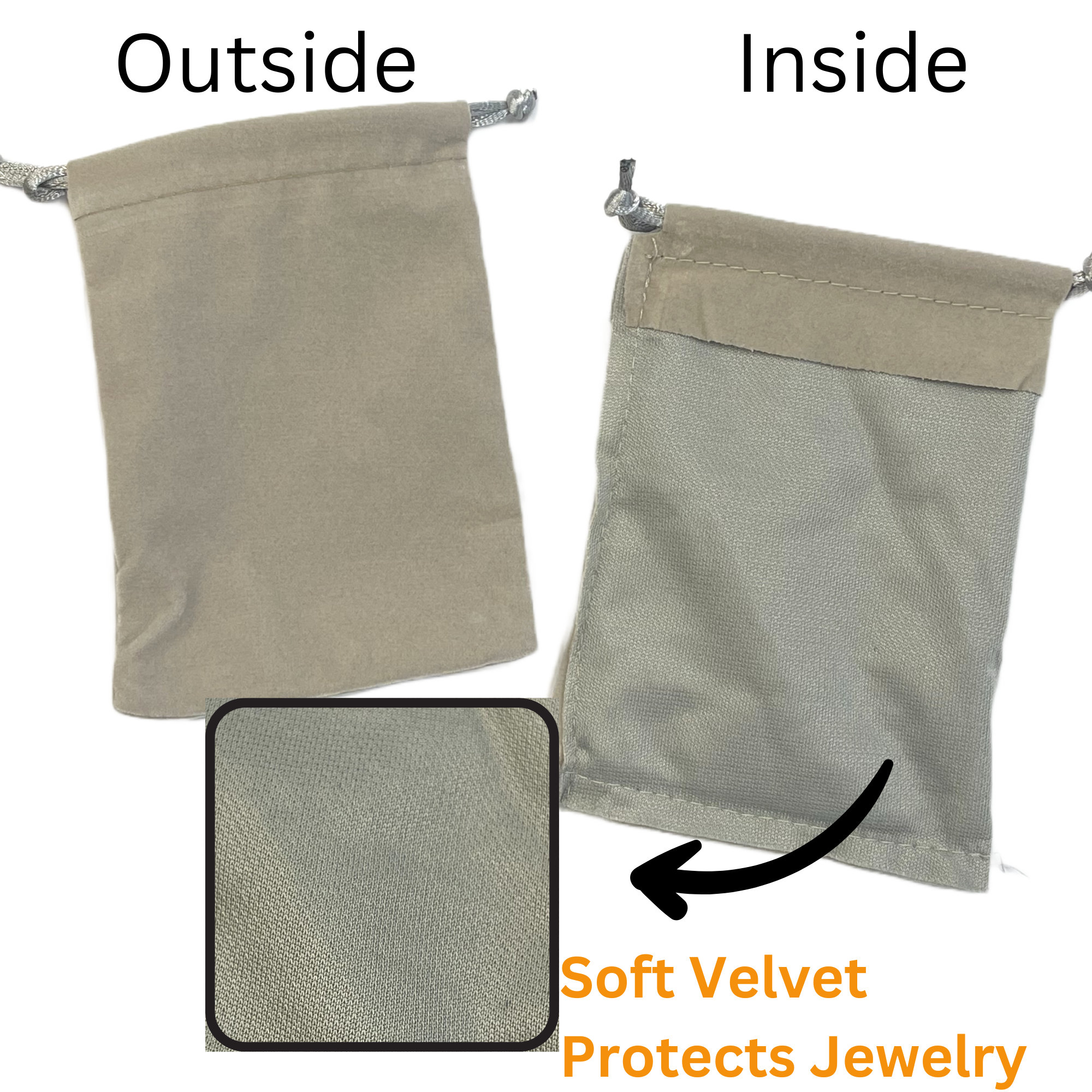 Gray Velour Jewelry Bags with Drawstrings, 2x2.5, 100 Pack