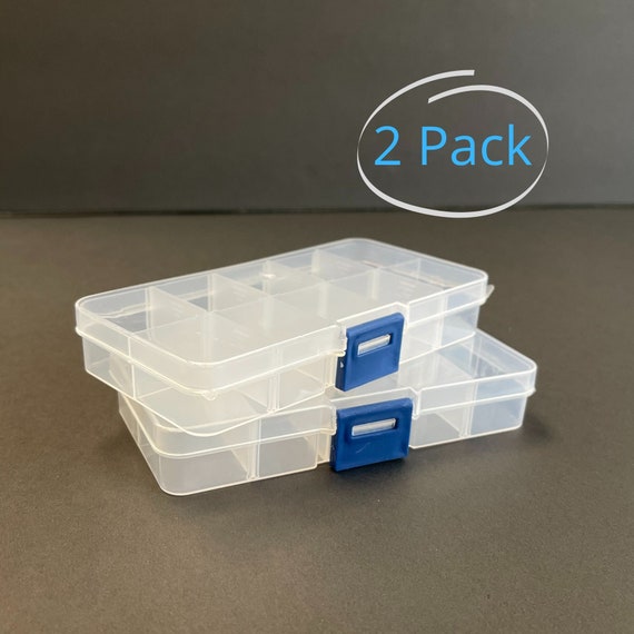 2pcs Clear Plastic Craft Organizer Storage Box with 10 Adjustable  Compartments