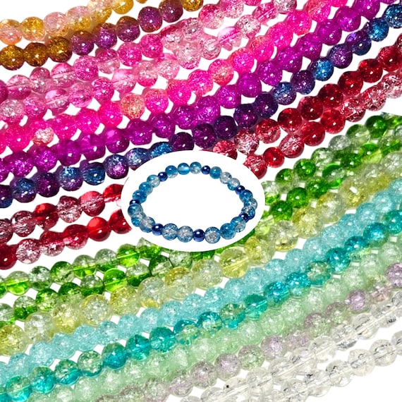 Glass Beads Bulk for Bracelet Suncatchers Making, DIY Jewelry Supplies, Round Crackle Assorted, Gift for Beaders, 2 Tones, 8mm, 3 Lbs